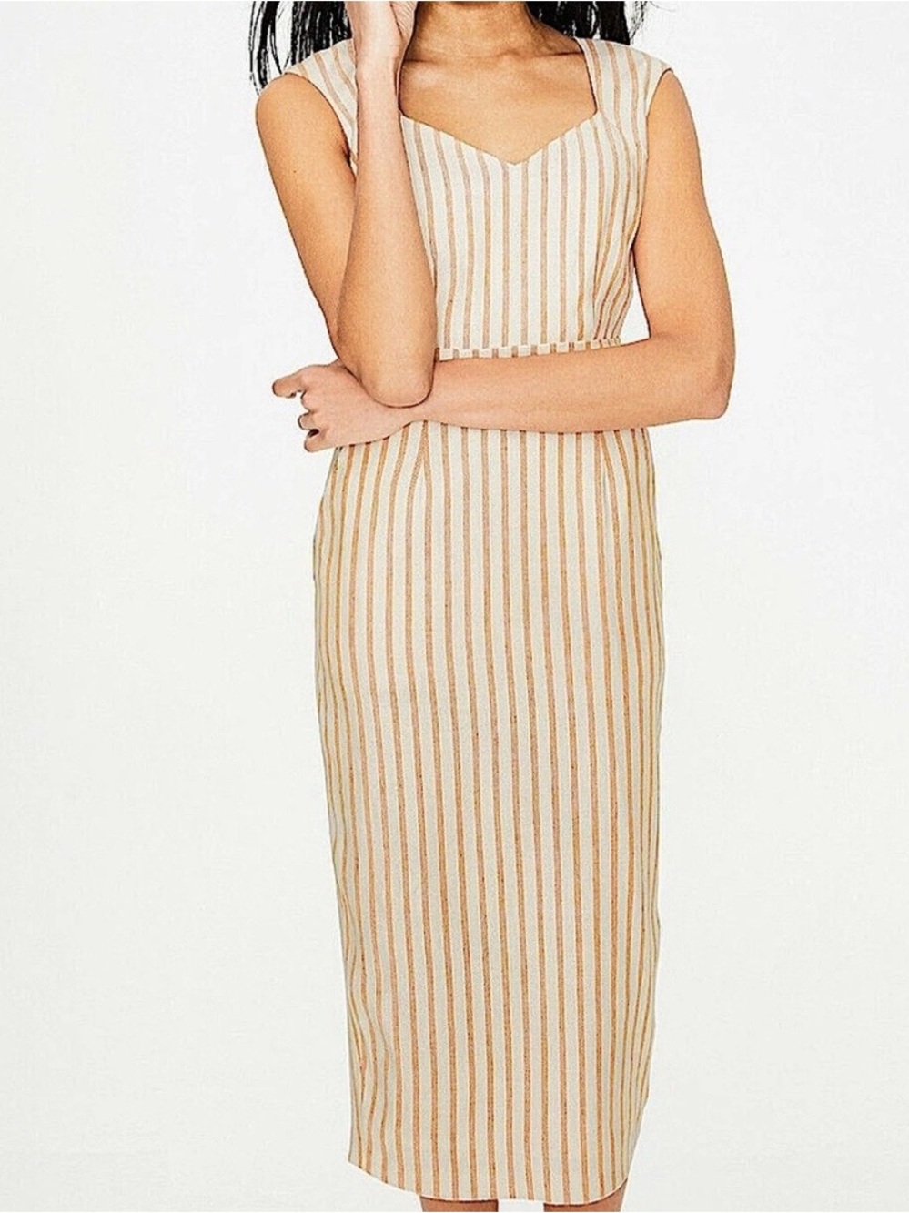 Boden Beige & Cream Striped Square-Neck Midi Dress